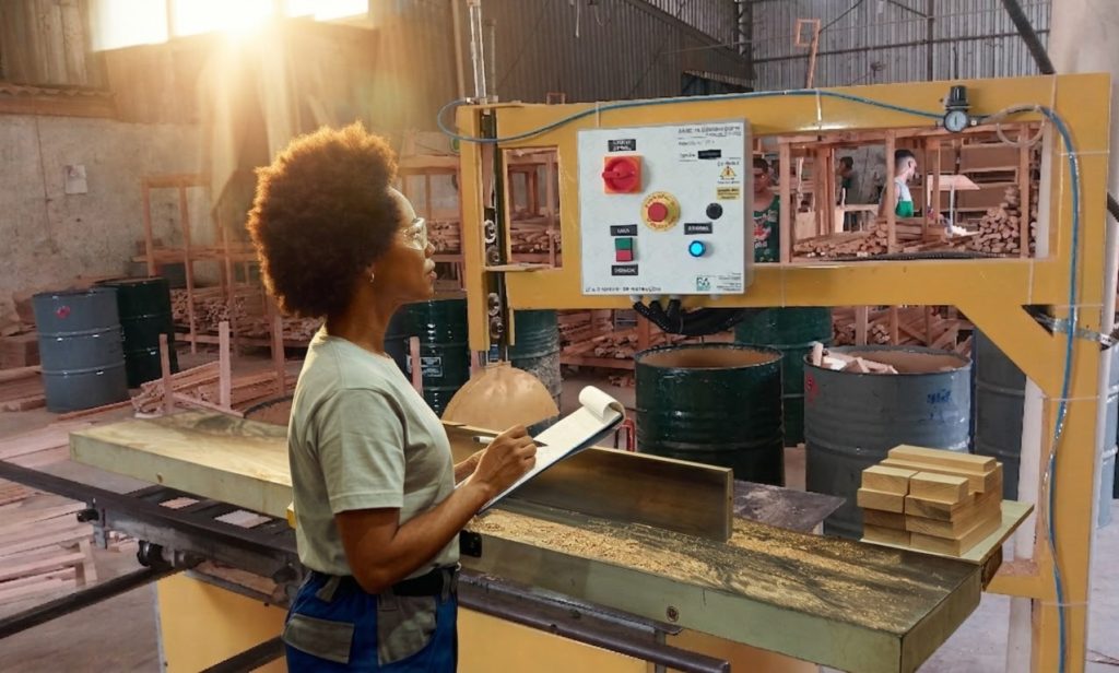 Mulher fazendo auditoria na fábrica